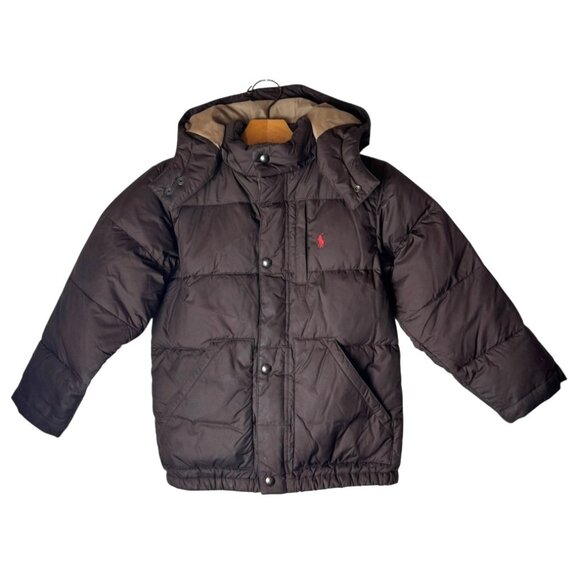 Polo Ralph Lauren Jacket Boys 6 Brown Ripstop Down Hooded Puffer Coat Outdoor‎ - Picture 1 of 15